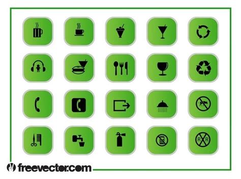 Green Icons Set Free Vector