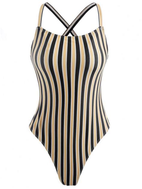 [36 Off] 2021 Unlined Striped One Piece Swimsuit In Yellow Zaful