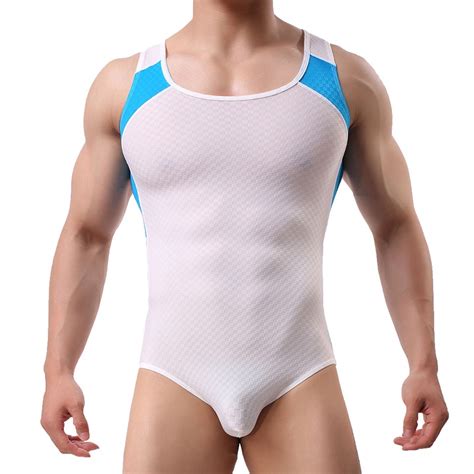 Jual Men Undershirts Leotard Sexy Bugle Pouch Bodysuits Thongs Gym