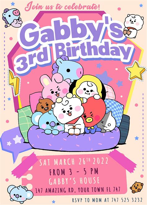 Bt21 Birthday Invitation Oscarsitosroom Invitation Card Birthday