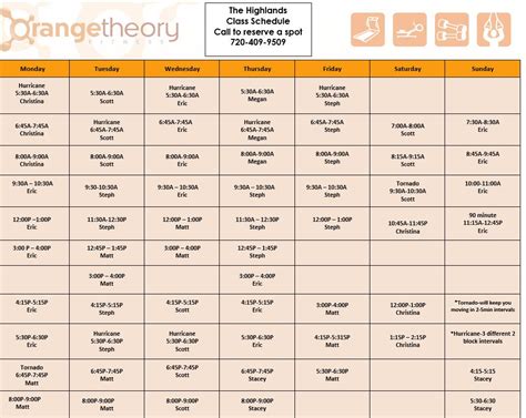 Orangetheory Fitness Highlands Summer Class Schedule Orangetheory