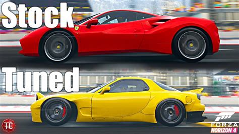 Forza Horizon 4 Stock Vs Tuned Ferrari 488 Gtb Vs Mazda Rx7 Fd Youtube