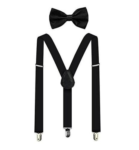 all black bow tie and suspender set tuxedo wedding suit formal men s accessories ebay