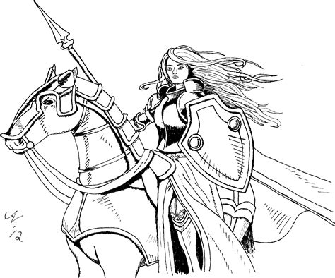 Female Warrior Armor Of God Sketch Coloring Page