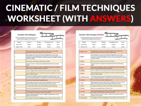 Cinematic Film Techniques Worksheet Teaching Resources