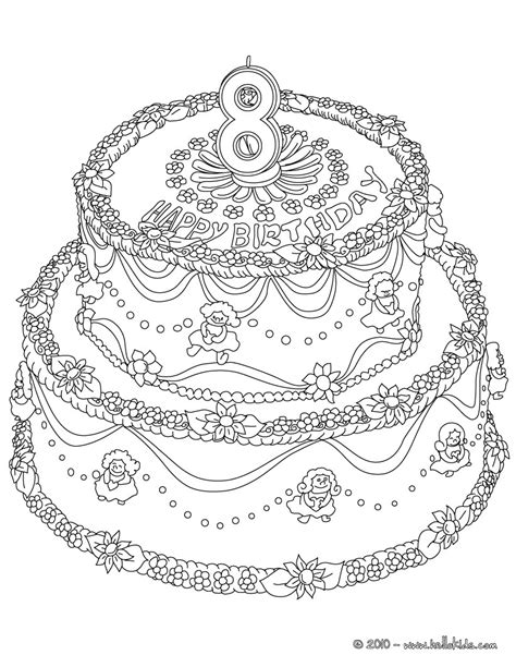 Happy birthday cake coloring pages. Birthday cake 8 years coloring pages - Hellokids.com