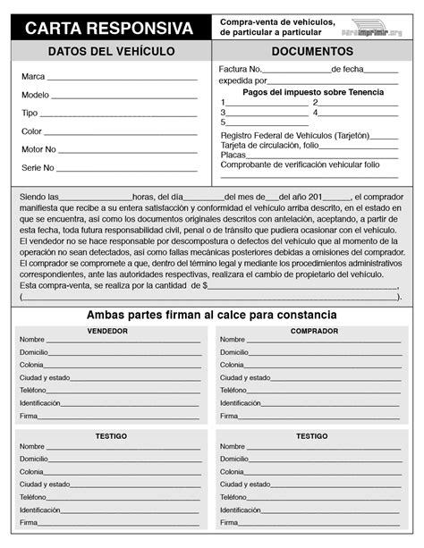 Carta Responsiva Compra Venta Automovil Pdf Compressor Cancersno