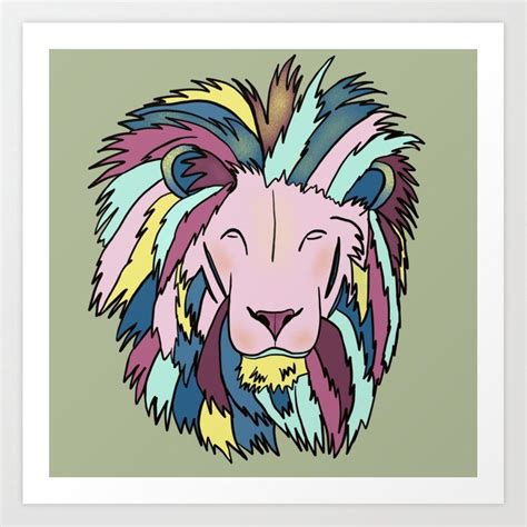 Lion Head King Of The Jungle In Teal Pink And Purple Pastels Art