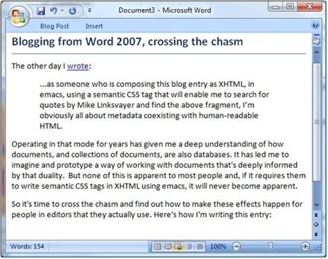 Blogging from Word 2007, crossing the chasm – Jon Udell