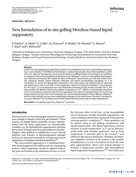 Pdf New Formulation Of In Situ Gelling Metolose Based Liquid Suppository