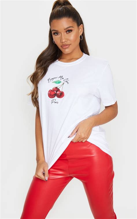 white cherry printed t shirt tops prettylittlething usa