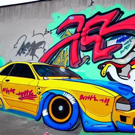 A Seagull Driving A Drift Car Cartoon Graffiti On A Stable