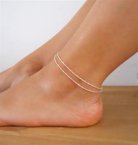 Layered Sterling Silver Anklet Double Chain Ankle Bracelet Etsy