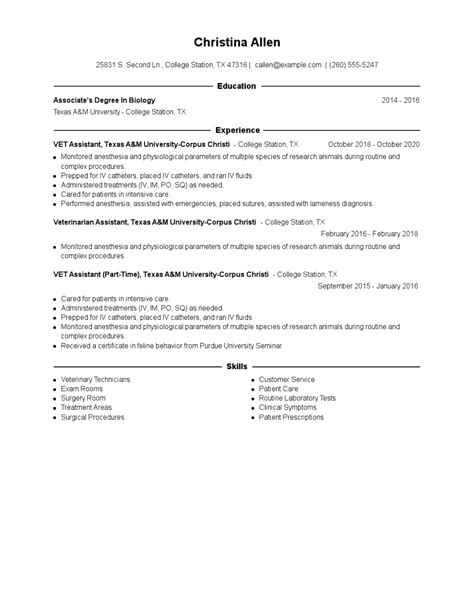 Vet Assistant Resume Examples And Tips Zippia