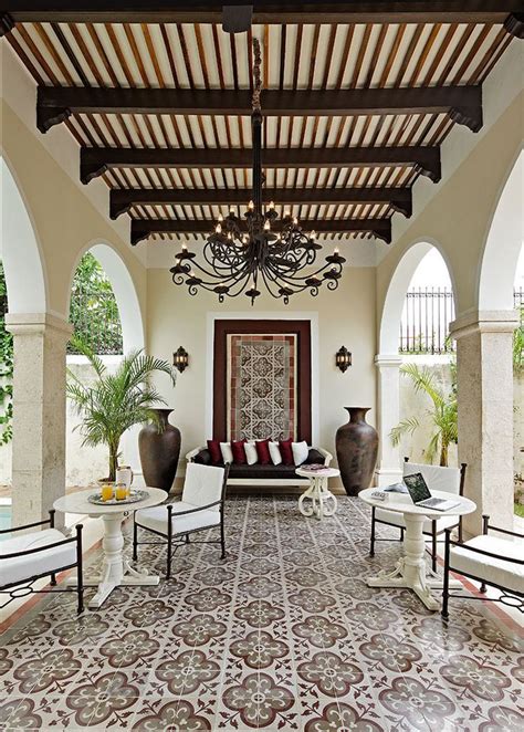 Spanish Style Terrace With Lattice And Beam Decorative Ceiling Hand