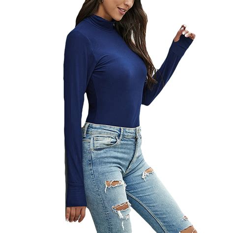 Himone Ladies Mock Neck T Shirts Long Sleeve Tight Tops For Women