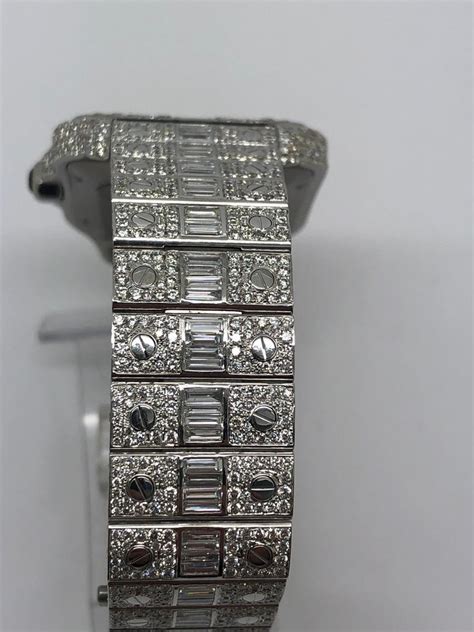 Cartier Santos Iced Out Vvs Emerald Cut Diamond Roman Numeral Watch For