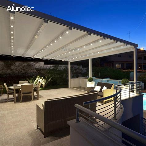 Electric Awning Aluminum Pergola Pvc Retractable Roof With Led Lights