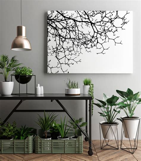 Tree Branches Printable Wall Art Tree Leaves Black And White Etsy