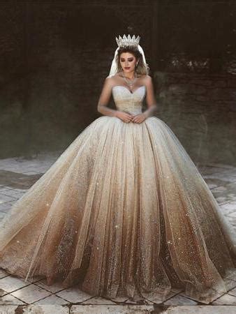 Ball Gown Wedding Dresses Sweetheart Luxury Ombre Gold Sparkly Big
