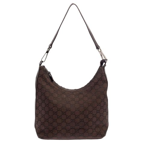 Gucci Brown Gg Canvas And Leather Top Zip Hobo For Sale At 1stdibs