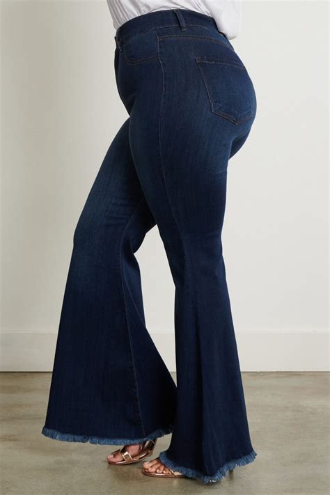 Vibrant High Waisted Plus Size Frayed Bell Bottom Jeans Dark Denim