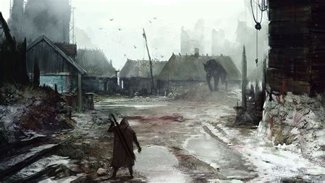 Wallpaper Painting Village The Witcher Geralt Of Rivia Tree Slum