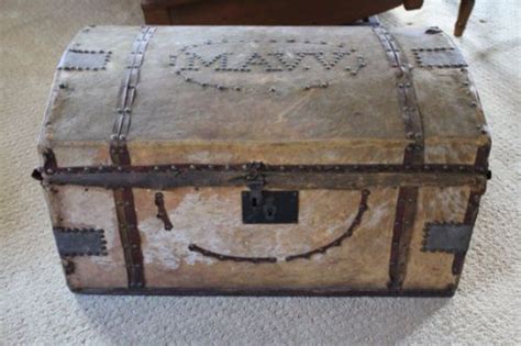 Pre Civil War Trunk C 1825 Stagecoach Chest Hide Covered With Deerskin