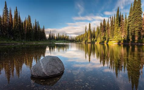 landscape nature lake sunset forest water reflection trees british columbia canada