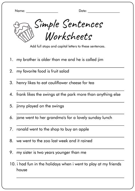 Simple Sentence Worksheets Free