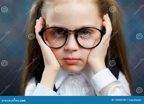 Portrait Of Serious Pensive Schoolgirl In Glasses Stock Image Image