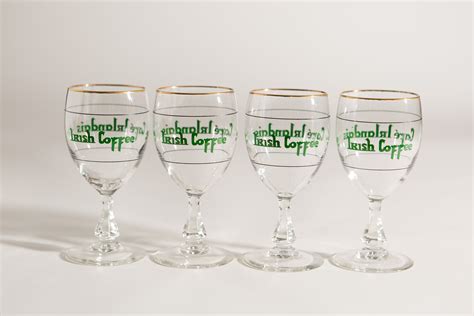 4 Irish Coffee Glasses Vintage Gold Rim Lucky Charm Specialty Coffee Stemware Father S Day