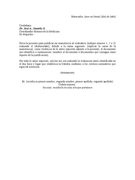 Carta Modelo Justificacion Inasistencias A Examenes Pdf