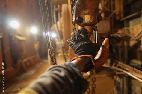 Rigger High Risk Worker Wearing A Safety Glove While Inspecting Crane Lifting Lug Clipped Prior