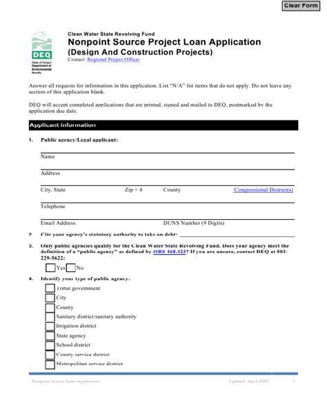 Oregon Nonpoint Source Project Loan Application Design And