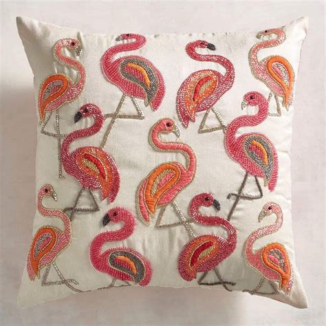 Pier 1 Imports Beaded Tropical Flamingos Pillow Embellished Pillows