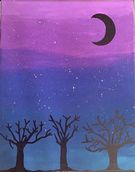 Night Sky Silhouette Tree Painting Painting By Shannon Williams Fine