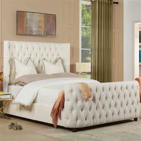 Jennifer Taylor Antique White Queen Brooklyn Tufted Headboard Bed 2559