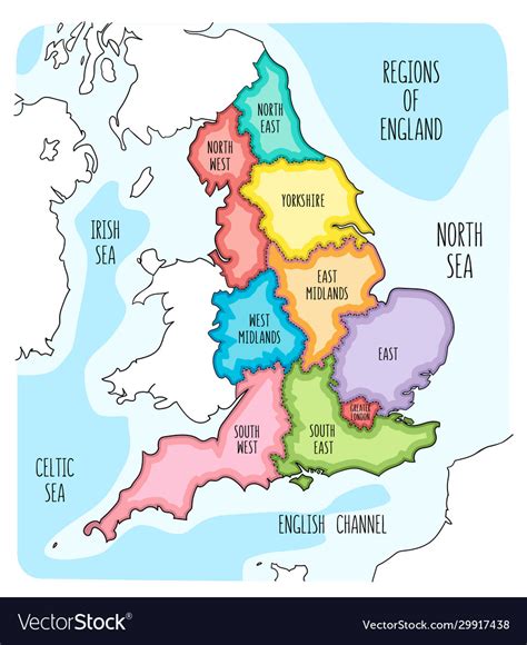 Hand Drawn Map England With Regions Royalty Free Vector