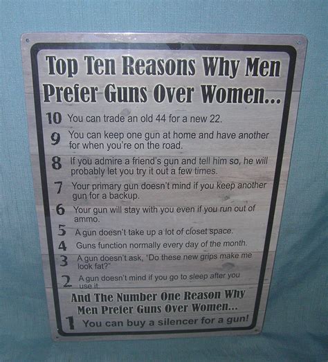 at auction the top 10 reasons why men prefer guns over women all tin advertising sign