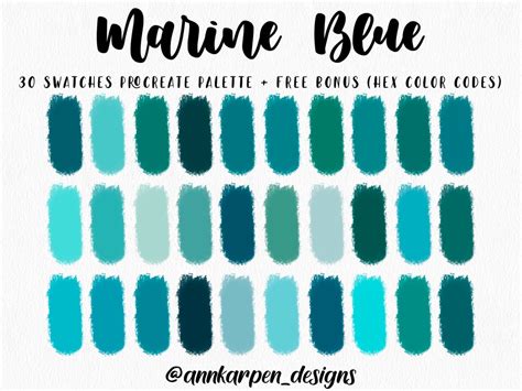 Marine Blue Procreate Palette 30 Hex Color Codes Instant Digital