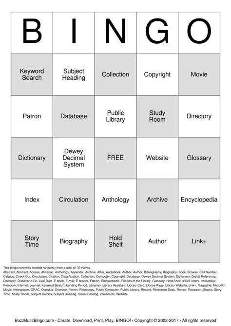 library bingo bingo cards   print  customize