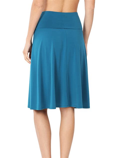 women and plus fold over banded waist a line flared knee length midi skirt ebay