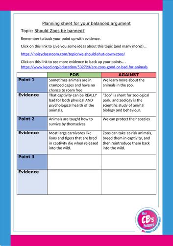 Balanced Argument Writing Prompt Example And Planning Sheet Ks2
