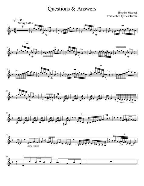 Questions And Answers Ibrahim Maalouf Sheet Music For Trumpet In B Flat