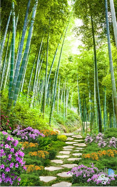 3d Bamboo Forest Flower Corridor Entrance Wall Mural Decals Art Print