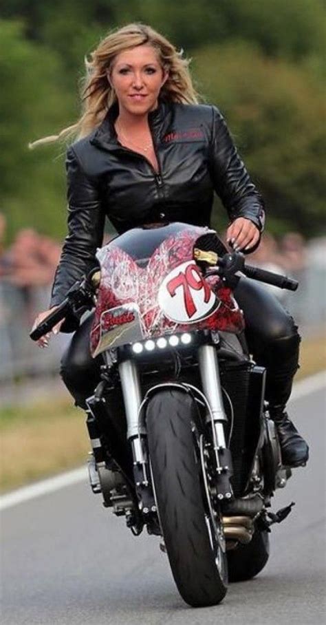 Blonde On Motorcycle In Black Leather Riding Leathers Biker Chic Motorcycle Girl Motorbike Girl
