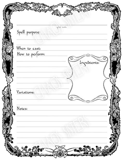 Printable Spell Template Spell Card Book Of Shadows Page Etsy Book