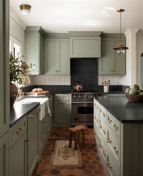 Green kitchen cabinets with dark countertops. Green Kitchen with Dark Cabinet 2021 - homeaccessgrant.com
