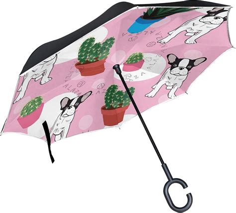 French Bulldog Double Layer Inverted Umbrellac Shaped Handle Cars
